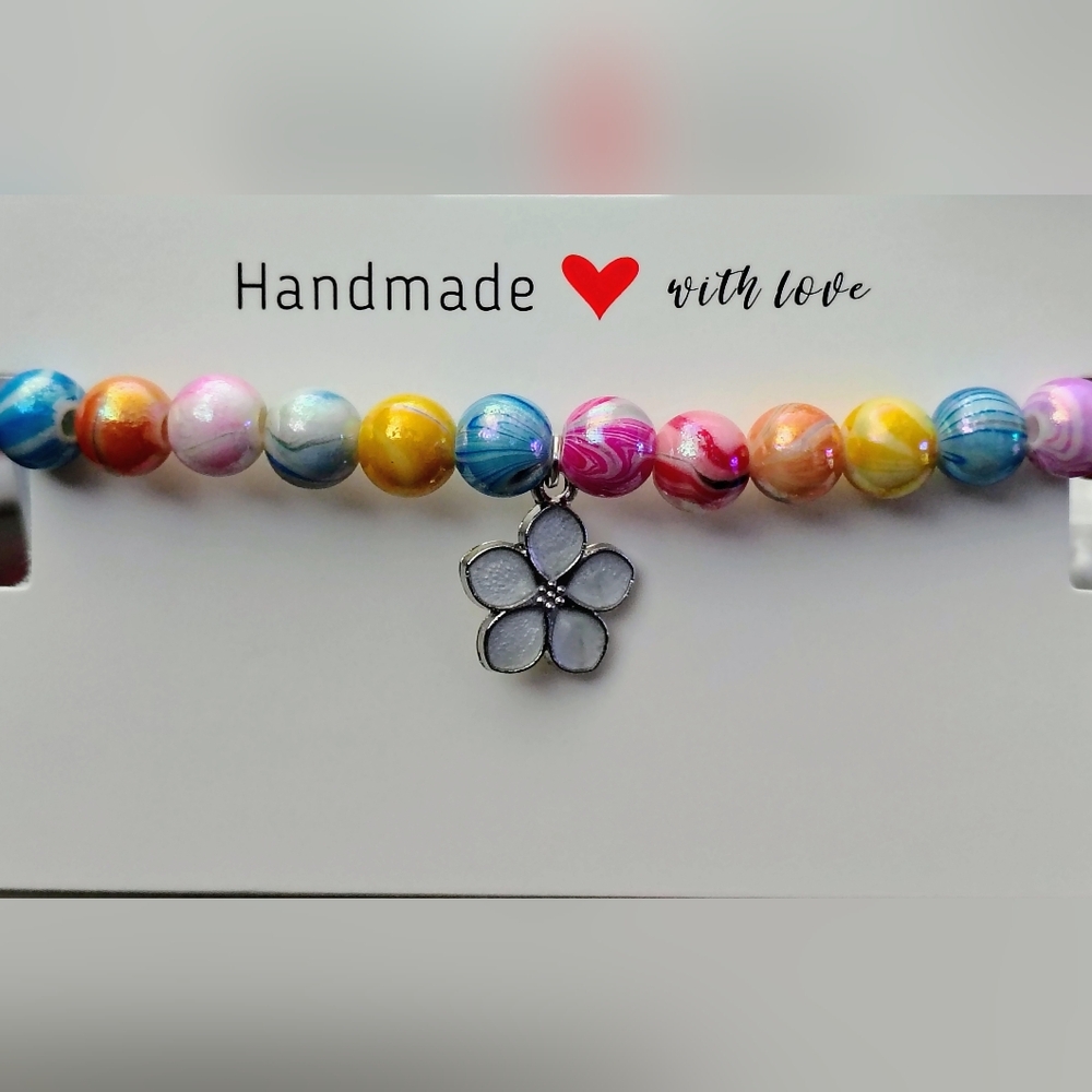 Colorful Beaded Bracelet with Flower Charm